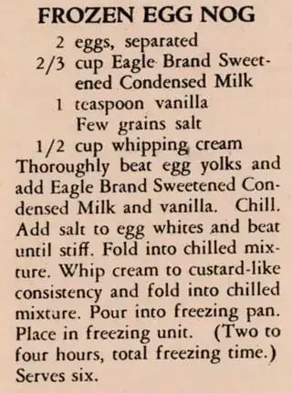 Frozen Egg Nog, 1934 Sweetened Condensed Milk recipe