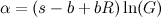 α = (s - b + b R) ln(G)