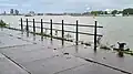 A pier surface made of steel edged concrete plates