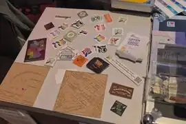 photo of the sticker table at the assembly