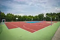 Multi-use Pitch for 2 or more disciplines leisure=pitch sport=soccer;basketball or sport=multi