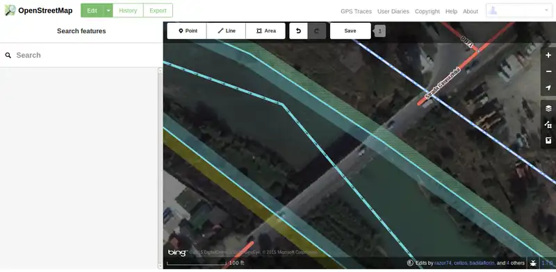 Representación del mapa de una carretera que cruza un flujo de agua.