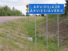 Bilingual sign in Swedish and Ume Sámi 29398379&nbsp;29398379