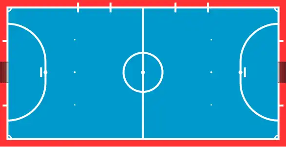 sport=futsal min. 25&nbsp;m × 16&nbsp;m, max. 42&nbsp;m × 25&nbsp;m.