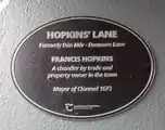 Photograph of the plaque in Hopkin's Lane