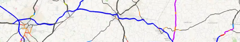 Speed limits for major roads in miles per hour