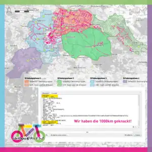 Bild eines Instagram-Posts, Karte des Erhebungsgebiets mit den bisher erhobenen Strecken.