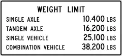 Texas: maxweight=25100 lbs maxweight:hgv:conditional=38200 lbs @ (trailer) maxweight:hgv_articulated=38200 lbs maxaxleload=10400 lbs maxbogieweight=16200 lbs (specify unit as pounds)