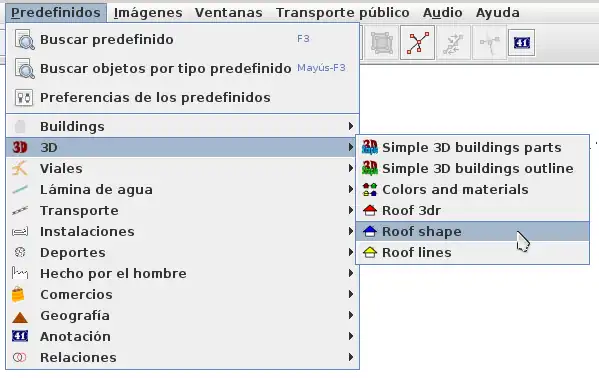 Acceso a las etiquetas predefinidas referidas a la tipología de tejados.