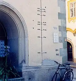flood_mark=painting Flood marks on Passau city hall