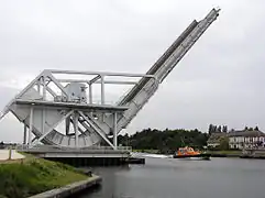Rolling lift Pegasus Bridge over the Caen Canal, Normandy, France