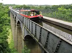 Narrowboat crossing the World Heritage Pontcysyllte Aqueduct in Wales