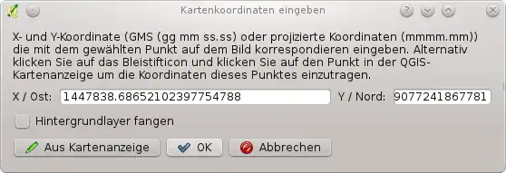 Im Kartenkoordinaten eingeben Fenster mit OK bestätigen