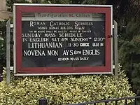 A church in the United States that conducts services in English (en) and Lithuanian (lt)