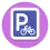a blue square (similar to a street sign) with a white P (for "parking") in the top left and a white bike on the top right