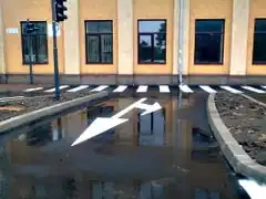 New road markings before the building is even demolished? from Robert Ille.