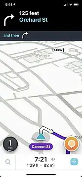 A screenshot of the Waze navigation app.