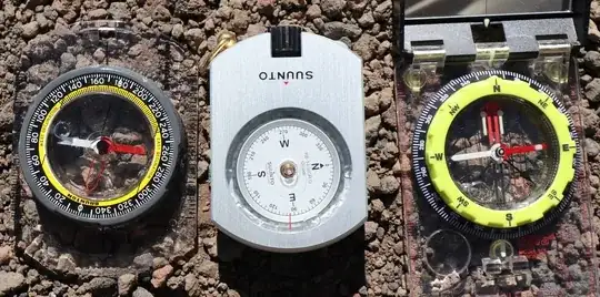 photo of 3 compasses at 4100m elevation that each has a large bubble