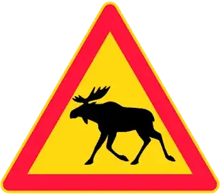 Road hazard sign with a moose silhouette
