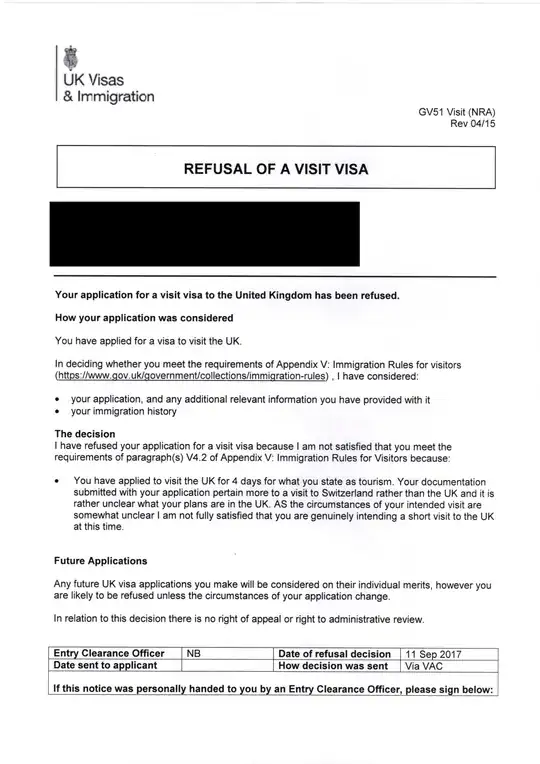 Visa refusal letter