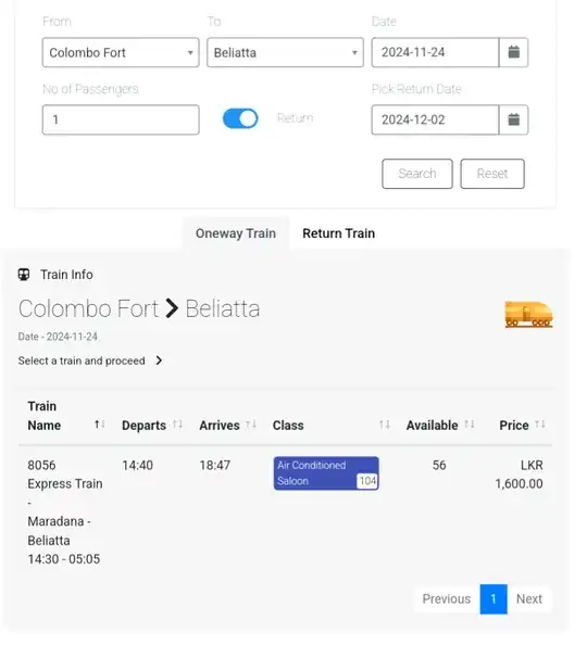 A screenshot of the ticket booking website