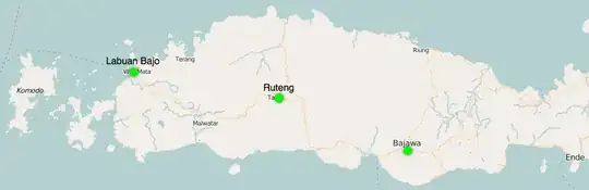 Flores map with Labuan Bajo, Ruteng, & Bajawa pointed out