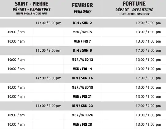Screenshot timetable
