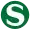 white S on green background