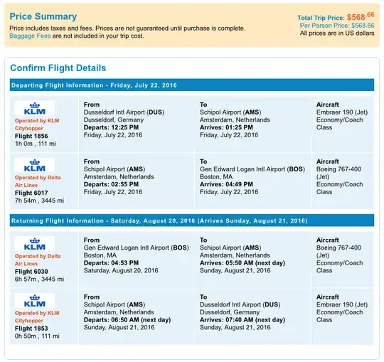 Flight DUS to AMS to BOS
