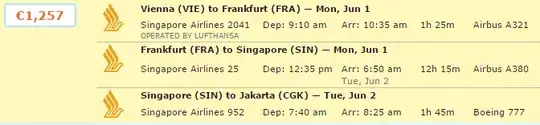 Sample flight VIE-CGK flight including a FRA-SIN segment on an Airbus 380