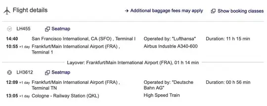 Screenshot of Lufthansa booking itinerary
