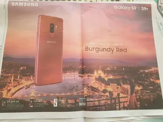 Samsung Galaxy S9 Burgundy Red ad on Korean newspaper