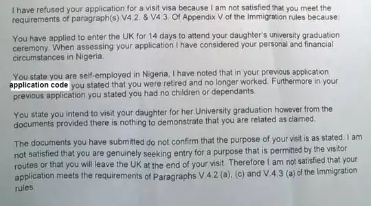 Reason for visa denial