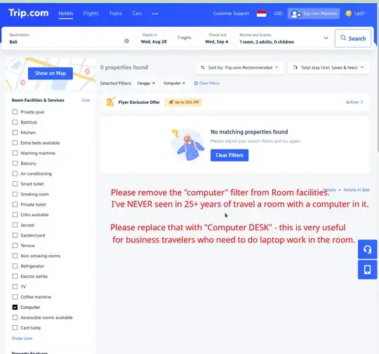 Trip.com dumb search for COMPUTER in room