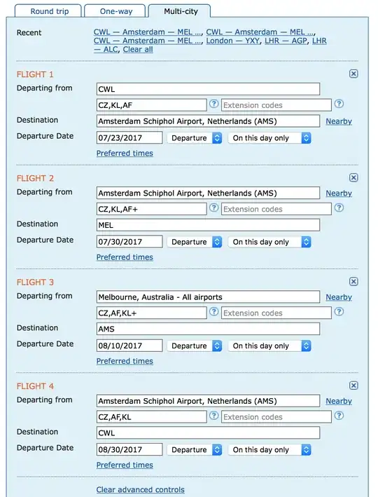 Fare search parameters