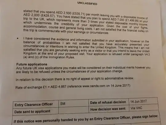 Photo of refusal letter page 2