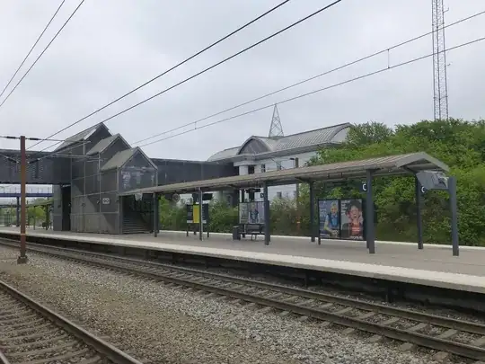 Picture of Korsør station that shows the sign for sections of the train