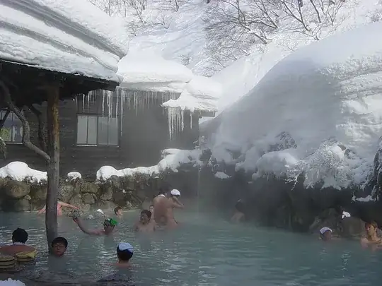 Japanese onsen in the snow