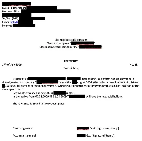 translation of employment confirmation with PII obfuscated