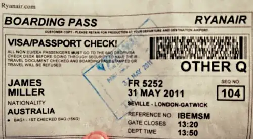 ryanair visa stamp