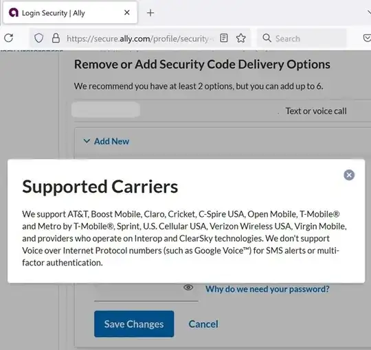 2024 12 11 - Ally Bank - SMS verification acceptable phone numbers