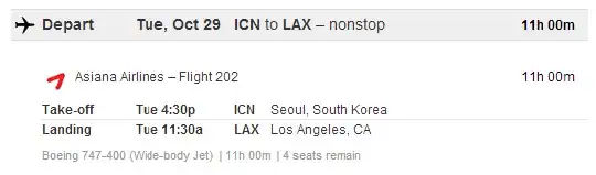 OZ202 departs 4:30p Tuesday, arrives 11:30a Tuesday