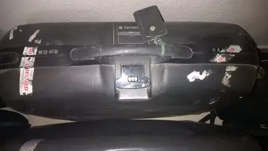 suitcase with numerous old tags