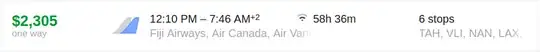 Google Flights. $2,305. 58h 36m. 6 stops.