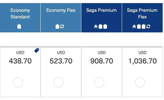 Icelandair booking showing classes Economy Standard, Economy Flex, Sage Premium, and Saga Premium Flex