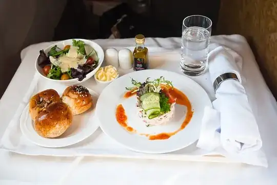Emirates Business Class appetizer (shrimp)