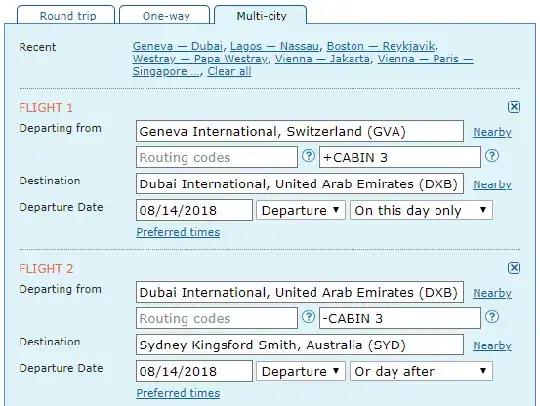 ITA Matrix form for mixed class itinerary search