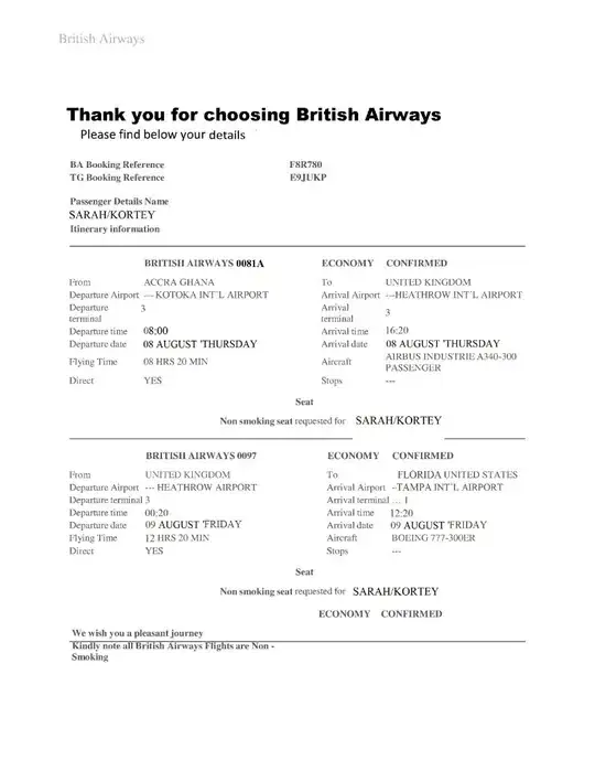 (fake) flight information from British airways