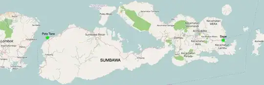 Sumbawa map with Poto Tano & Sape pointed out