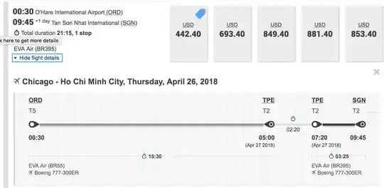 EVA Air flight itinerary